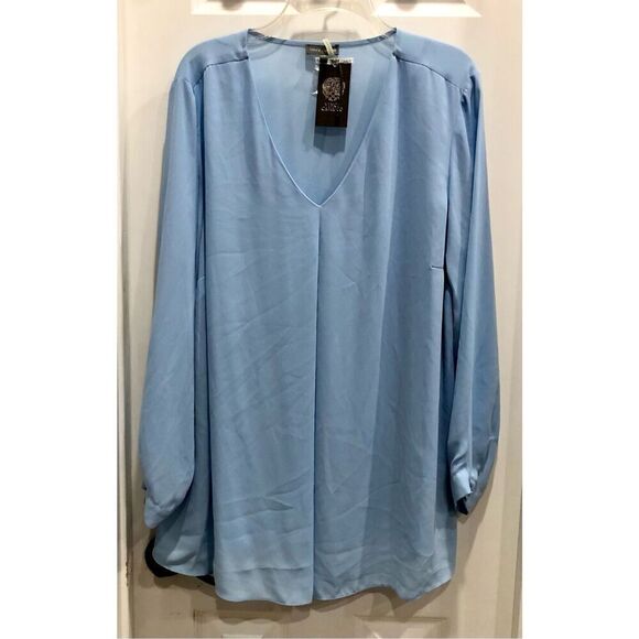 VINCE CAMUTO - NWT - L Sz 1X Pleated-Front Long Sleeve Tunic in "Light Chambray" - Picture 13 of 14